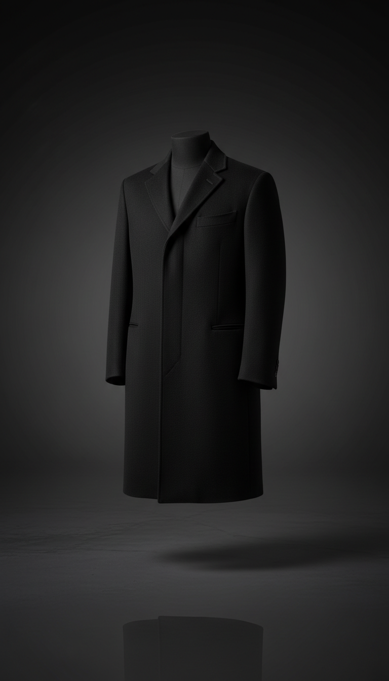 Tailored Black Italian Wool Overcoat